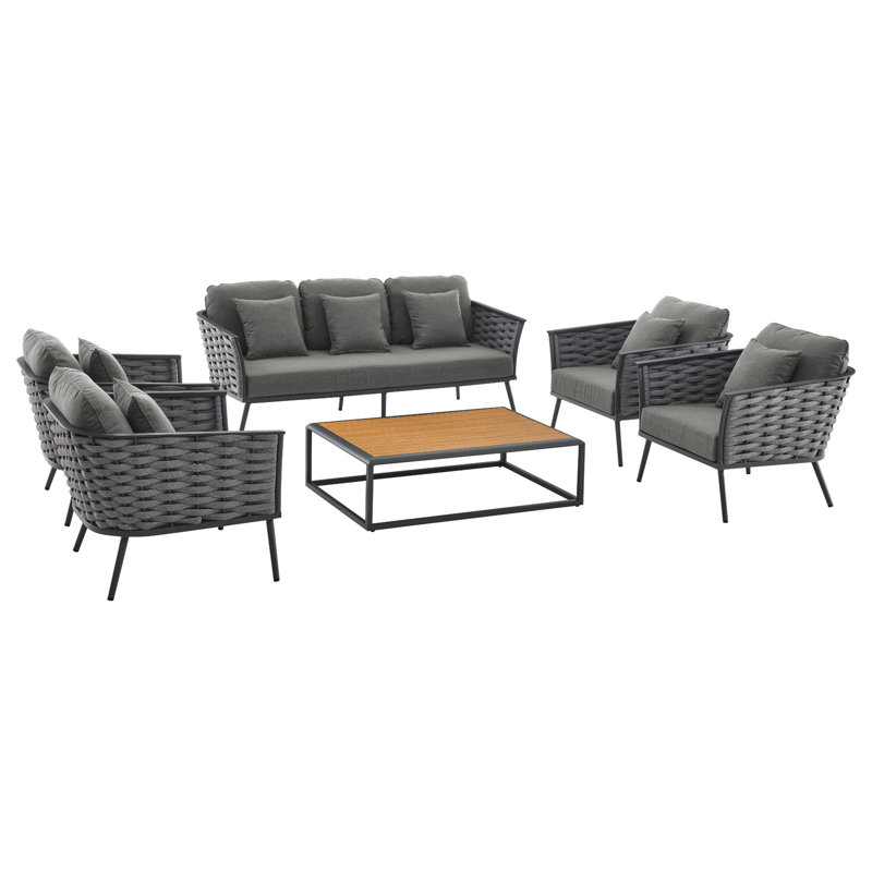 Modway Stance 6 Piece Outdoor Patio Aluminum Sectional Sofa Set, Charcoal, Gray