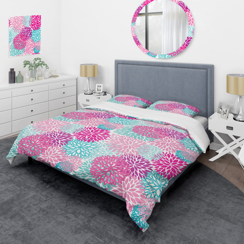 Ensemble de housse de couette Multicolor Retro Flowers, Housse de couette pour très grand lit et 2 très
