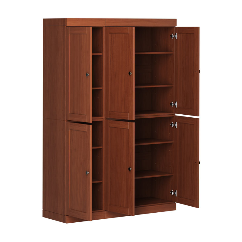 100% Solid Wood 48.5" Pantry Cabinet with Shaker Doors and Adjustable Shelves, Mocha