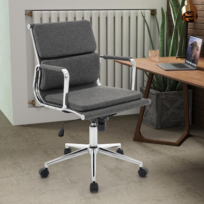 Chaise de bureau Aime, chaise de bureau ergonomique, chaise de bureau à dossier moyen avec hauteur réglable, chaise pivotante avec accoudoirs et soutien lombaire, chaise d'ordinateur pour travailler à domicile