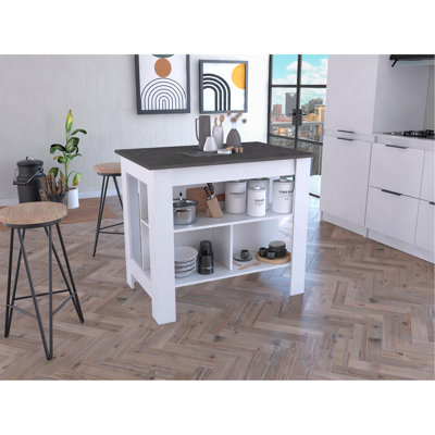 Îlot de cuisine, quatre pieds, trois tablettes