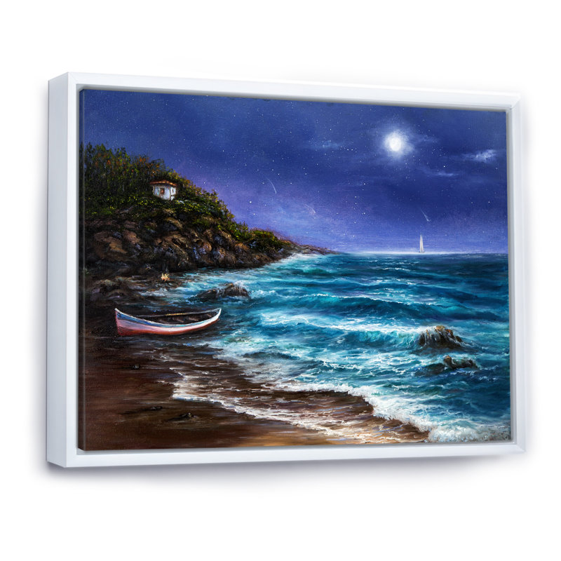 Wild Blue Ocean Waves IV - reproduction d'art sur toile, H 12 po x l 20 po x P 1 po, Cadre flottant blanc