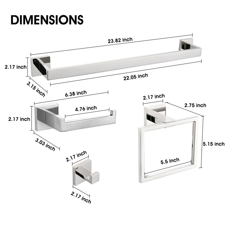 Ensemble d'accessoires de salle de bain en acier inoxydable chromé, Chrome