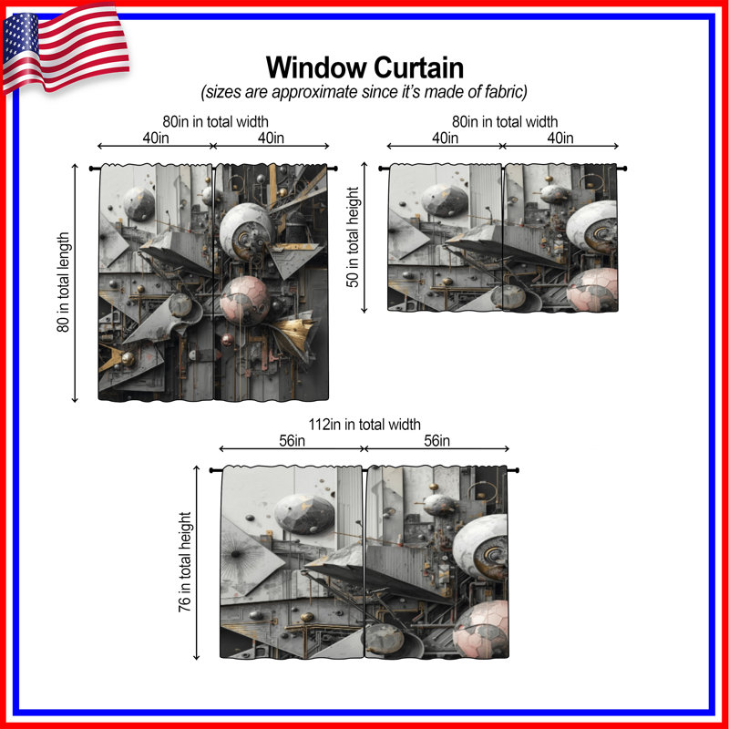 Rideaux obscurcissant et géométrique industriel à 2 panneaux, 80in x 61in - 2 panels, Sheer
