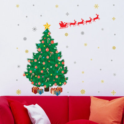 Décalcomanie murale sapin de noël père noël