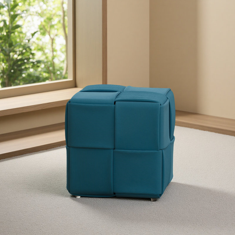 Ottoman Foot Rest Soft And Comfortable Ottoman Square Corduroy Woven Design Sofa Stool, Blue