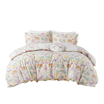 Multicolor Reversible Twin Duvet Cover With Floral And Animal Prints Bedding Cotton Colorful