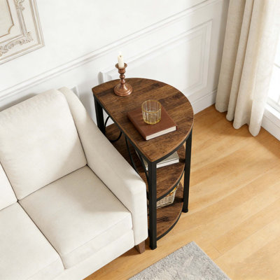 3-Tier Half-Round Narrow Side Table With Metal Frame