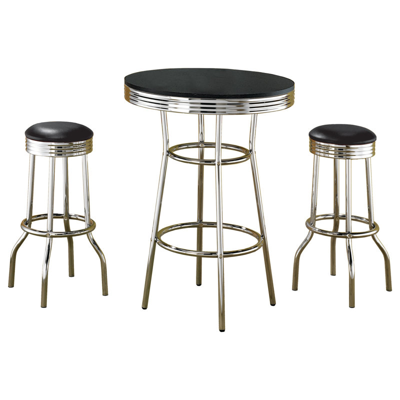 Ensemble de table bistro rétro 3 pièces 1950S Retro, Noir / argent