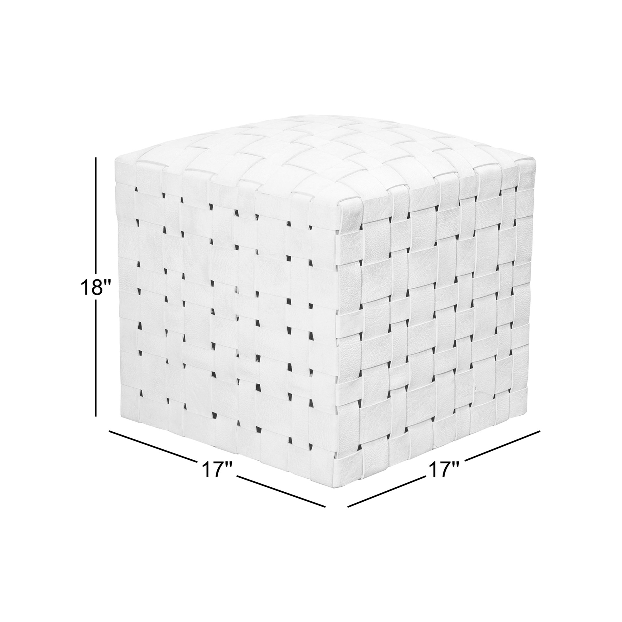 Halcyon Handwoven Genuine Leather Ottoman, Ivory