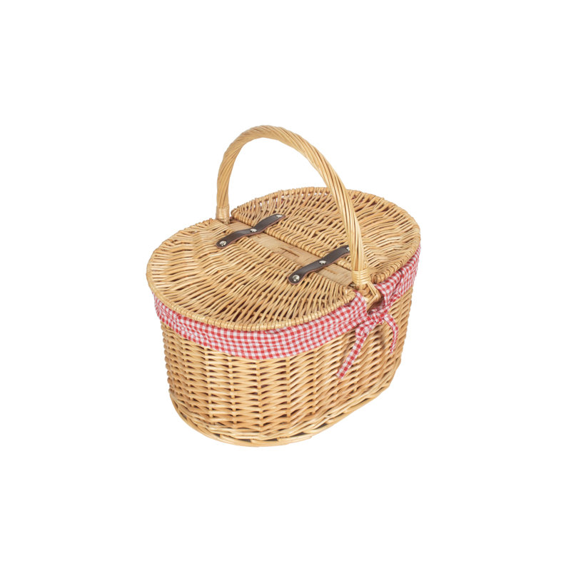 Wicker Lidded Picnic Hamper with Lining, Red