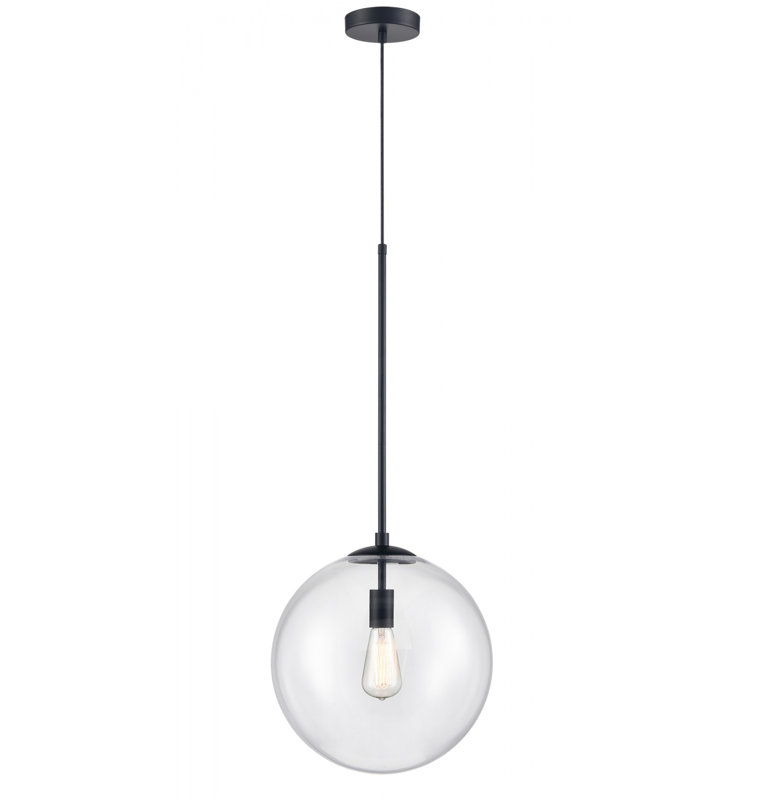 Luminaire suspendu 1 lumière Delilah, Clair, Noir mat