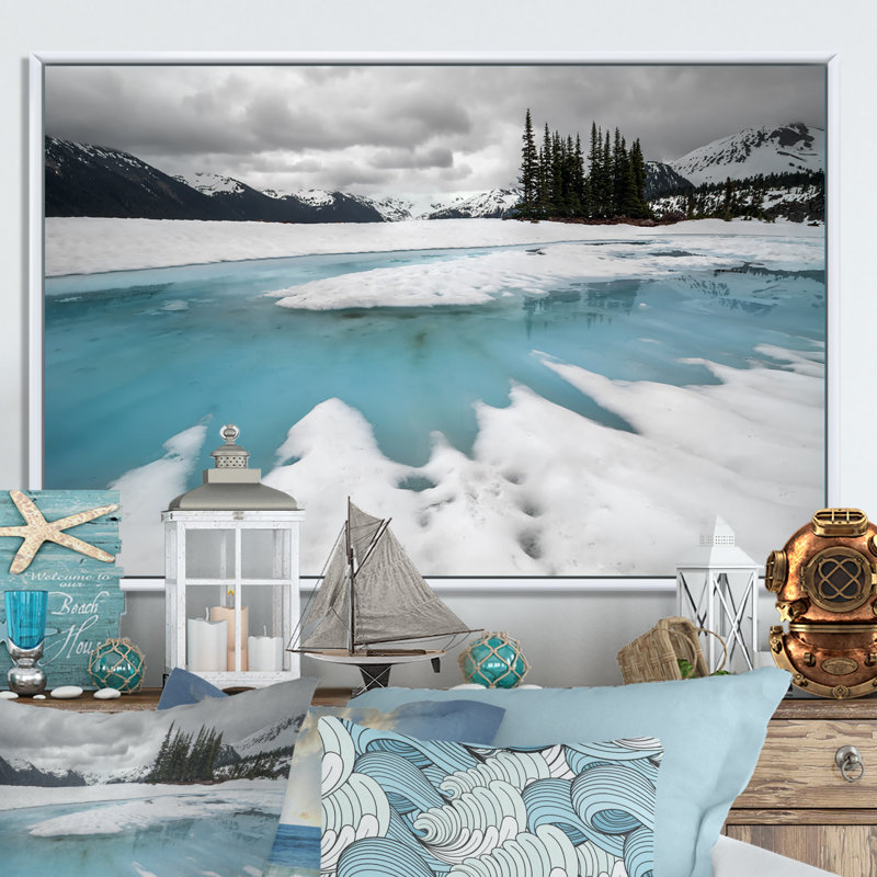 Photo de lac d'hiver, H 12 po x l 20 po x P 0,1 po, Toile avec cadre flottant blanc