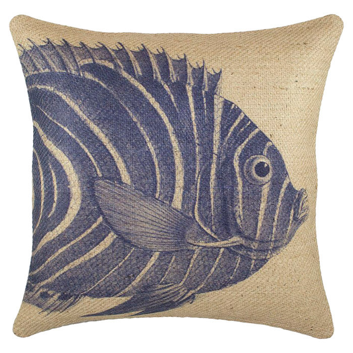 Fish Jute / Sisal Reversible Throw Pillow