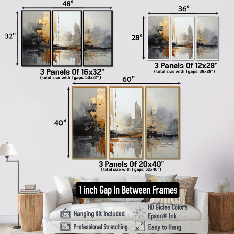 New York City Sunset - ensemble de reproductions d'art mural paysage urbain, Cadre flottant doré, H 28 po x l 36 po x P 1 po