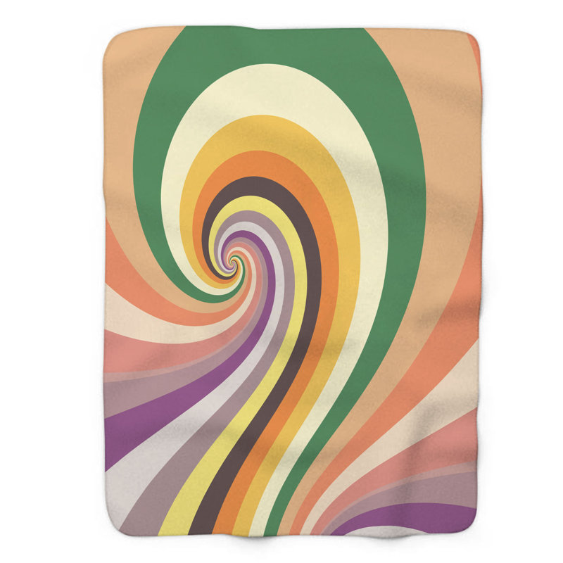 Motif Groovy - 1 pièce Sherpa Premium, Lit simple, Mauve / orange / vert abstrait