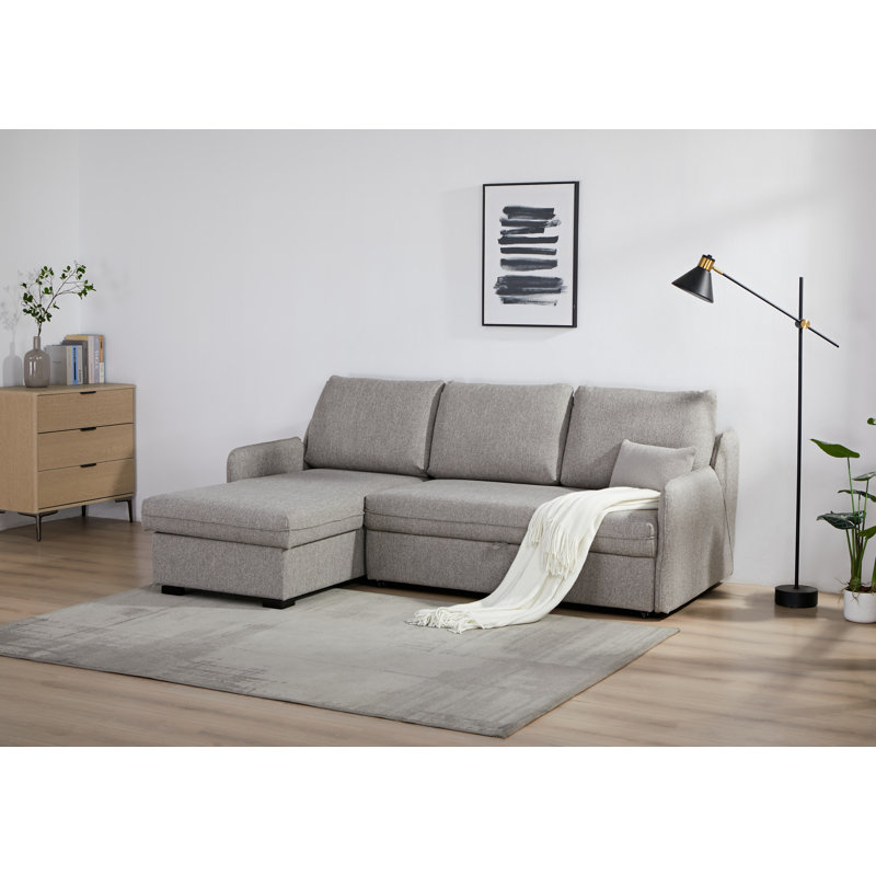 Movra Fabric 3-Seater Corner Sofa Bed with Storage, Grey