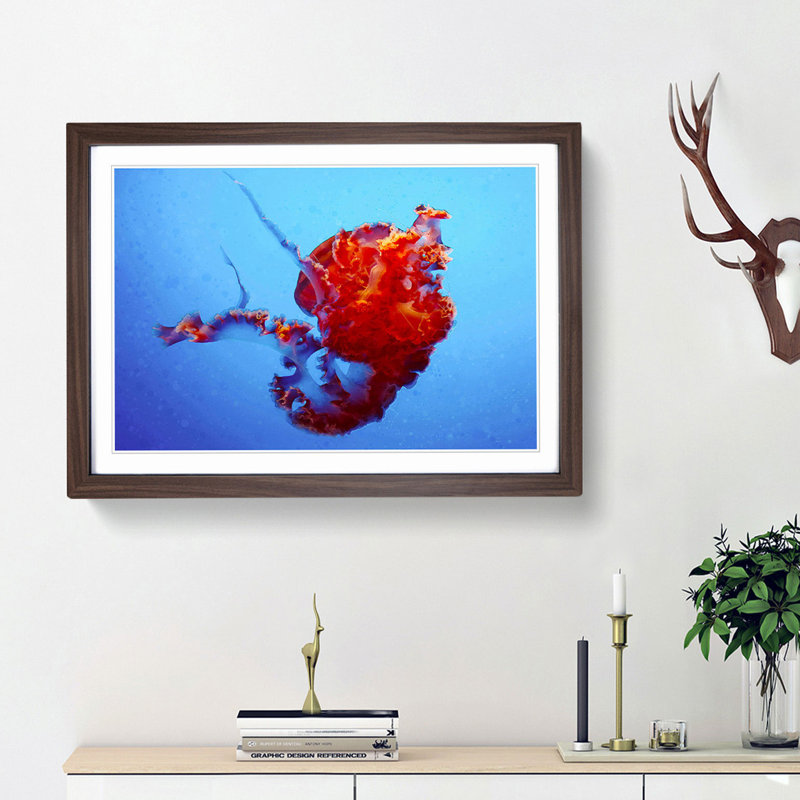 Beauty of the Jellyfish in Abstract - Picture Frame Graphic Art Print, Walnut Framed, 62cm H x 87cm W x 2cm D