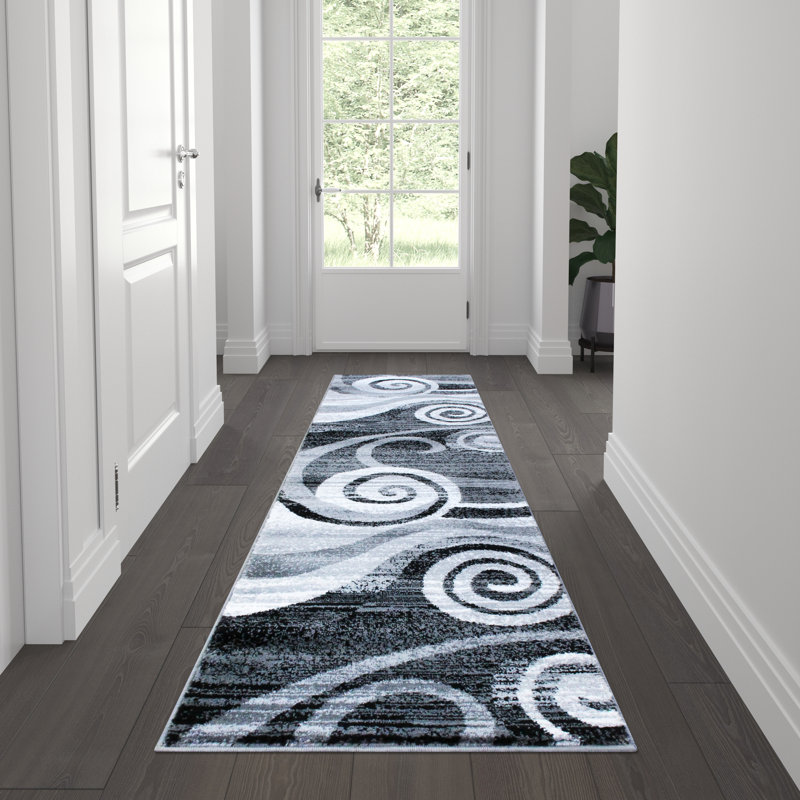 Tapis à motif de tourbillon moderne Aliodja, Tapis de couloir 2 pi x 7 pi 3 po