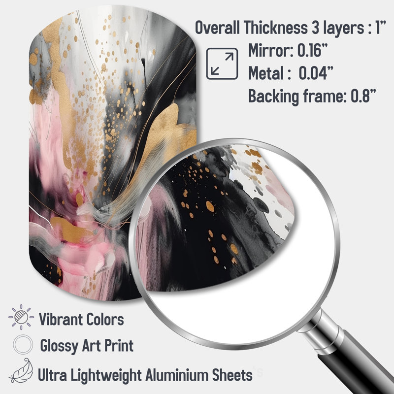 «Pink Gold Texture Splash Marble III», art mural cylindrique en métal, reproduction d'art asymétrique moderne