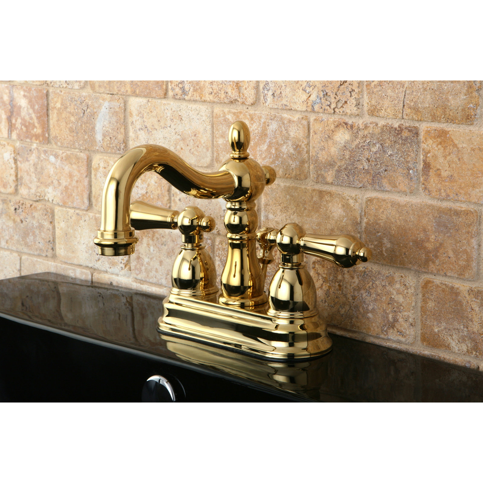 Kingston Brass Heritage Two-Handle 3-Hole Deck Mount 4" Centerset Bathroom Faucet with Plastic Pop-Up, Polished Brass
