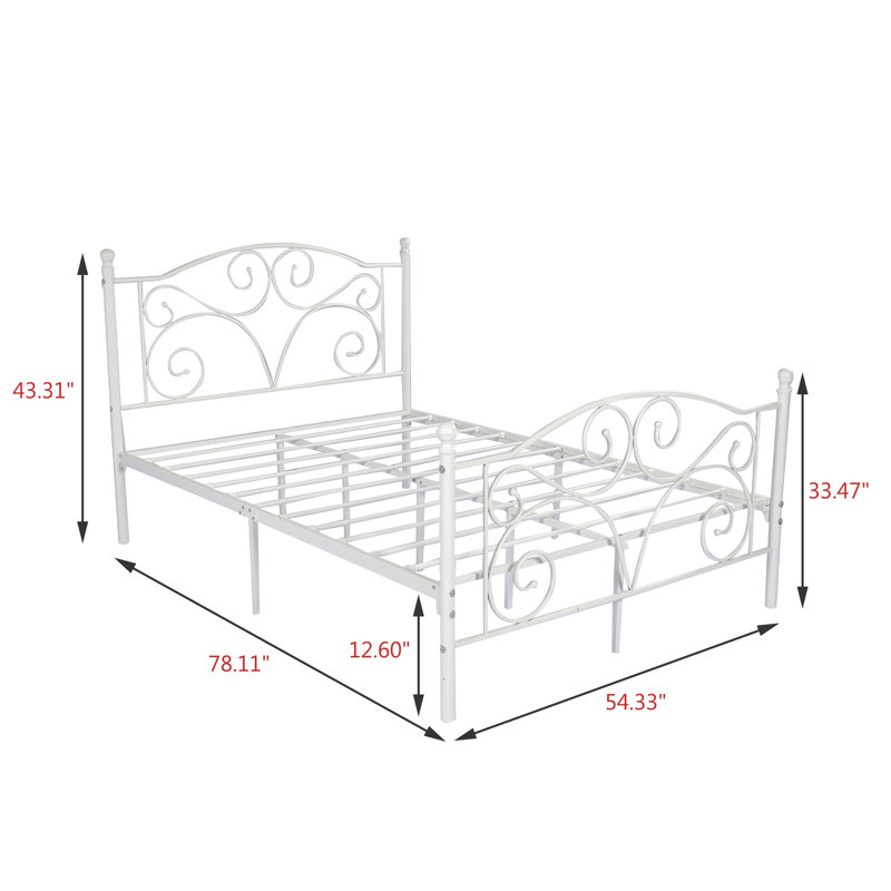 Covertt Metal Platform Bed, White, Full/Double