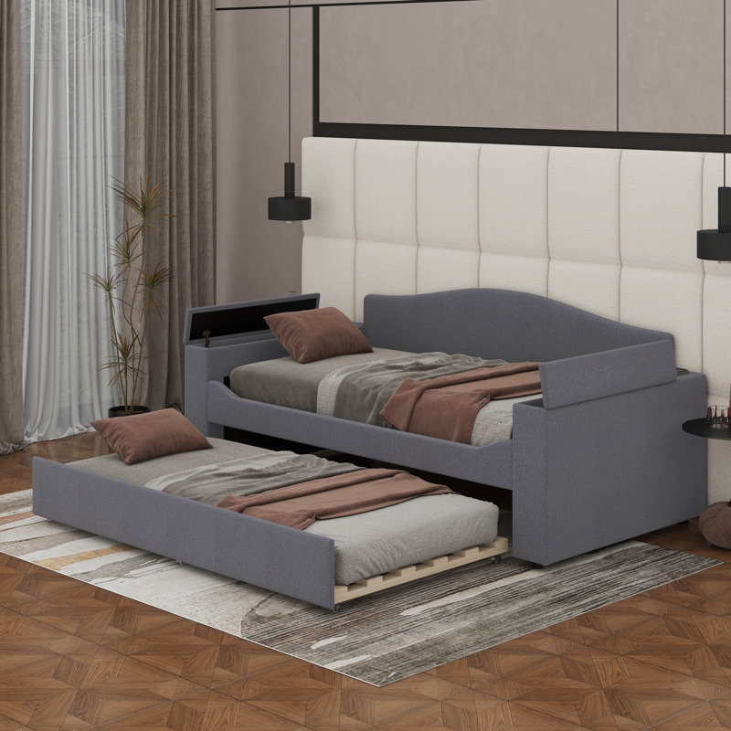 Lit de jour simple rembourré avec couchette et dernier système audio Bluetooth intégré, Gris
