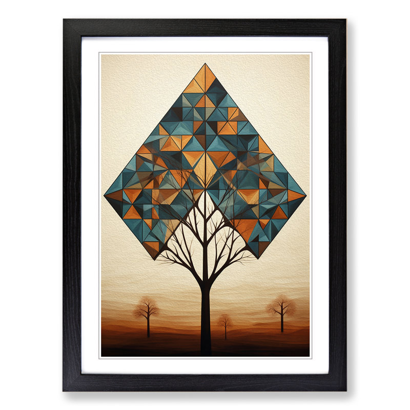 Tree Geometric No.2 - Single Picture Frame Print on Wood, 46cm H x 34cm W x 2cm D, Black