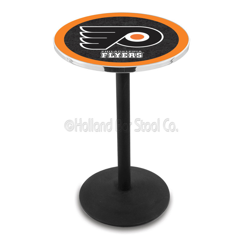 NHL Round Metal Base Dining Table, Black Wrinkle, Anaheim Ducks