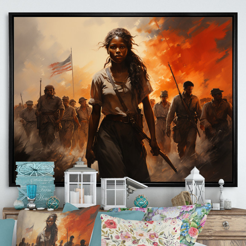 Liberté afro-américaine sur toile, Cadre flottant noir, H 34 po x l 44 po x P 1,5 po