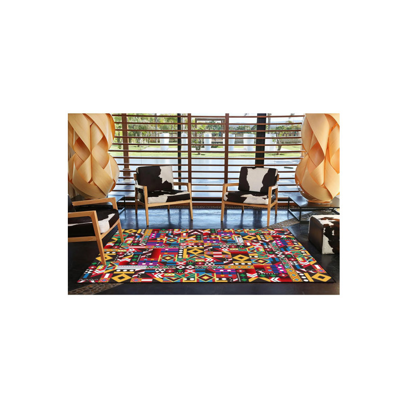 Tapis multicolore à motif géométrique à motif géométrique lavable, Sous-tapis rectangulaire de 3 pi 3 po x 4 pi 11 po