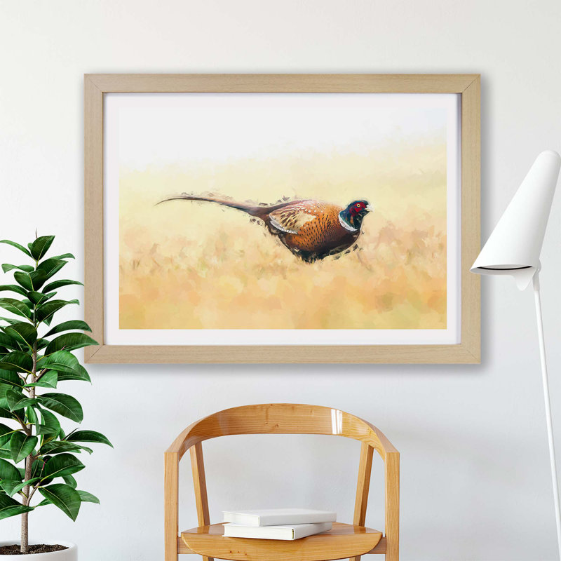 A Pheasant Bird - Single Picture Frame Print, 62cm H x 87cm W x 2cm D, Oak