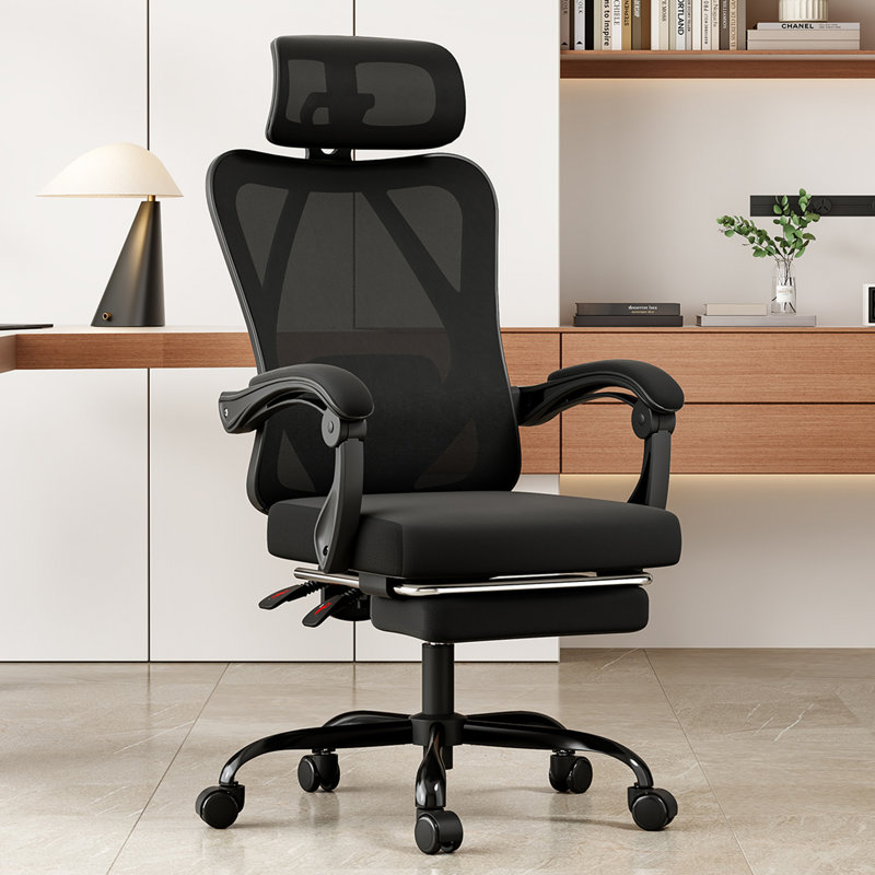 Ergonomic Office Chair With Footrest, Mesh Office Desk Chair With Headrest, High Back Computer Chair With Adjustable Lumbar Support For Home Office Study Room Bedroom