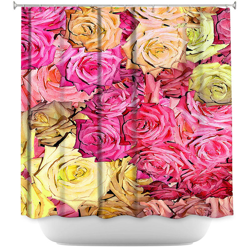 Rideau de douche simple roses lavande, Vert / Brun