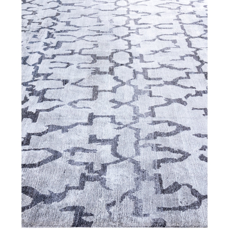 Tapis moderne noué à la main de conception unique ivoire 8 pi 3 po x 10 pi 1 po Modern