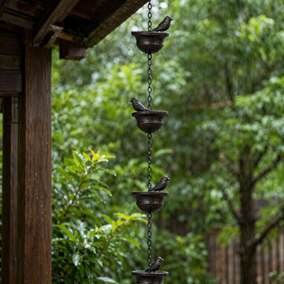 Vintage Copper Rain Chain Bird Wind Chime - Hanging Outdoor Decor For Garden, Patio, Balcony