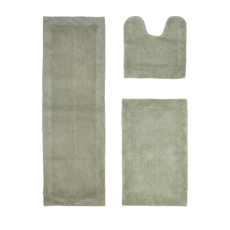 Ensemble de tapis pour salle de bain réversible 100% coton 2370 g / m² Merkel - ultra doux, très absorbant, lavable à la machine, certifié OEKO-TEX, idéal pour la douche, la baignoire, le meuble-lavabo et la toilette, sauge foncé