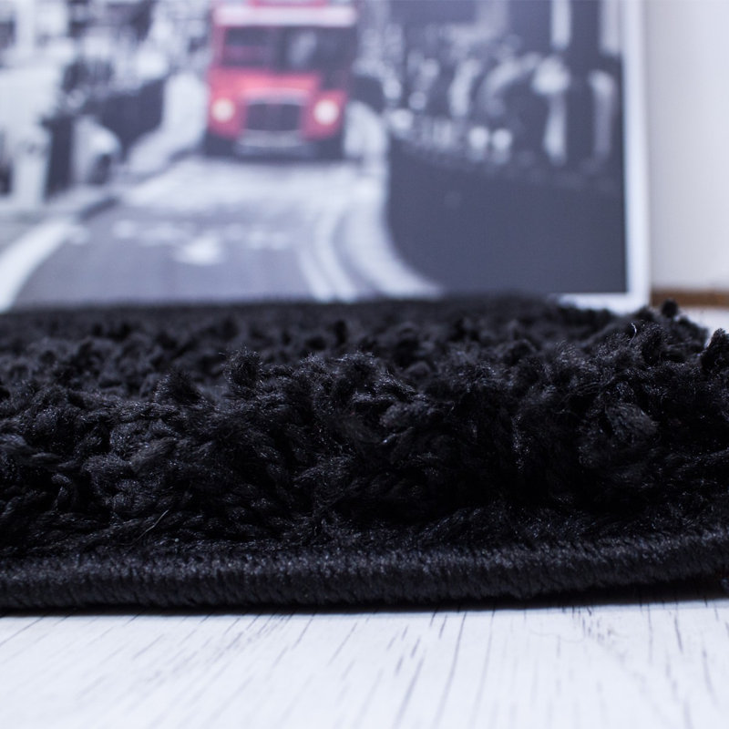 Esterly Shaggy Black Area Rug, Round 120cm
