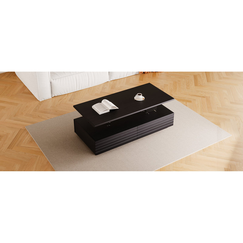 Modern Led Lights Coffee Table With 2 Spacious And Practical Drawers Black Rectangular - Versatile & Chic, Black