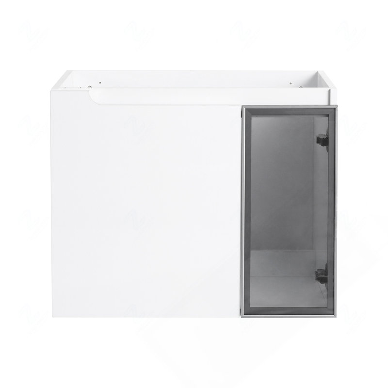 Meuble-lavabo mural de 61 cm (24 po) en contreplaqué blanc lustré avec portes à accents en verre gris (lavabo non inclus)