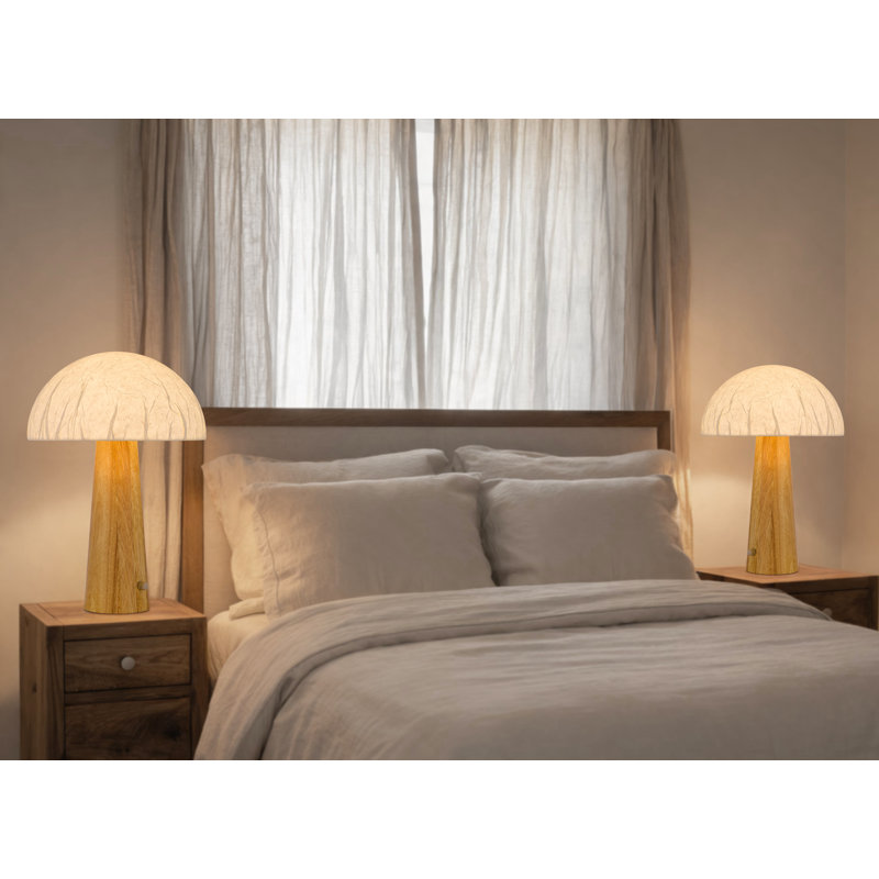 Lampe de table en bois de 19,5 po de hauteur avec finition chêne clair et abat-jour conique