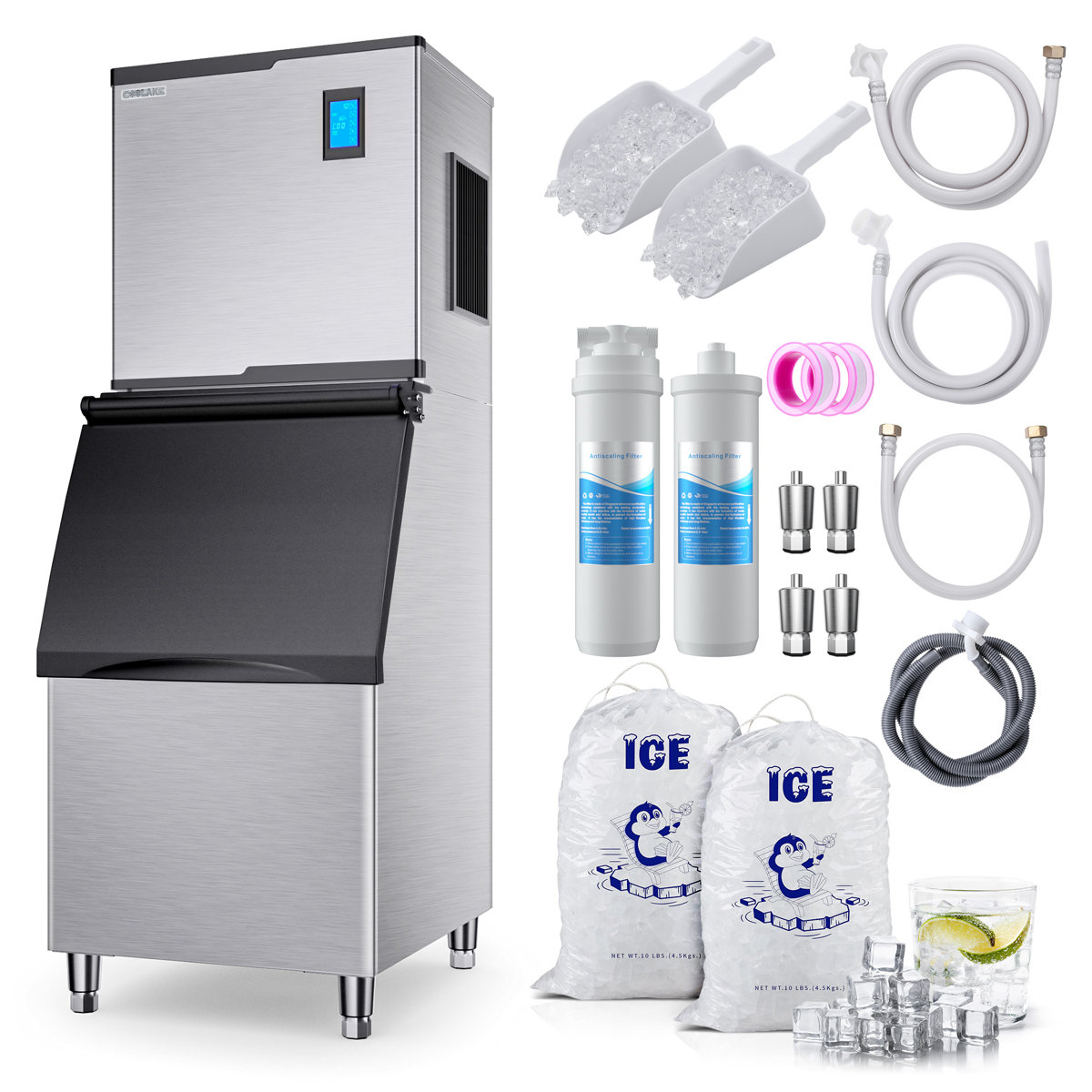Coolake 550 Lb. Daily Production Cube Clear Ice Freestanding Ice Maker — FIN-0019887 | Fridge.com