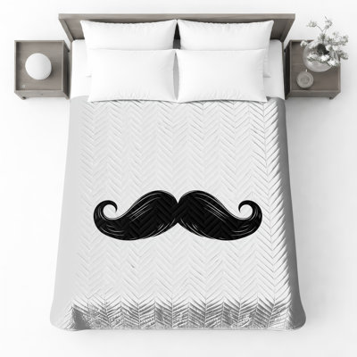 Black Curled Mustache Quilted Bedspread All Sizes