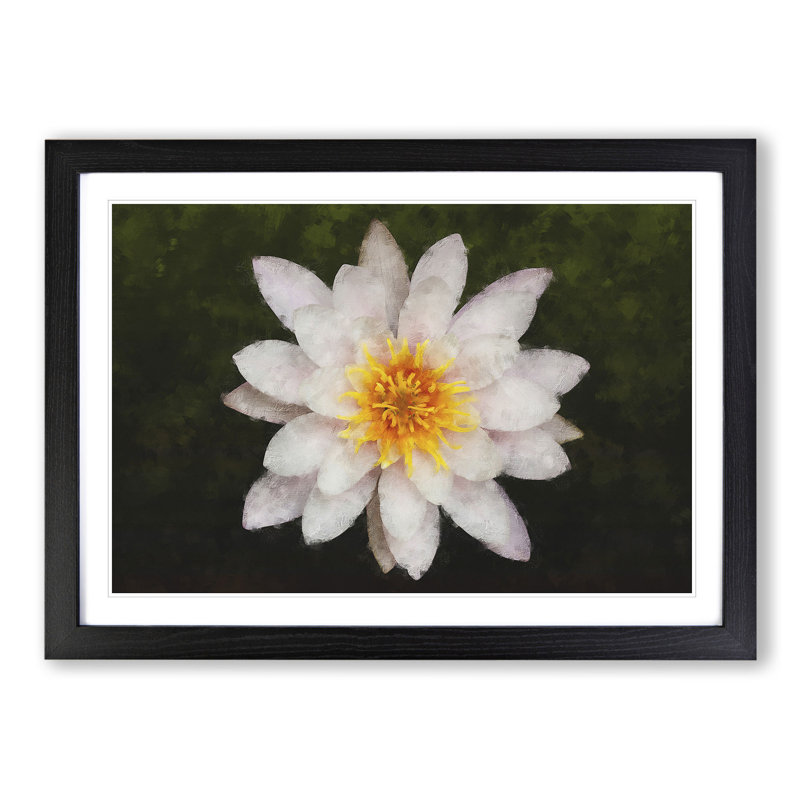 White Lily Flower Painting - Picture Frame Graphic Art, 27cm H x 36cm W x 2cm D, Black
