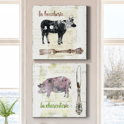 «Golden Cuisine Cow», ensemble de 2 impressions sur toile tendue