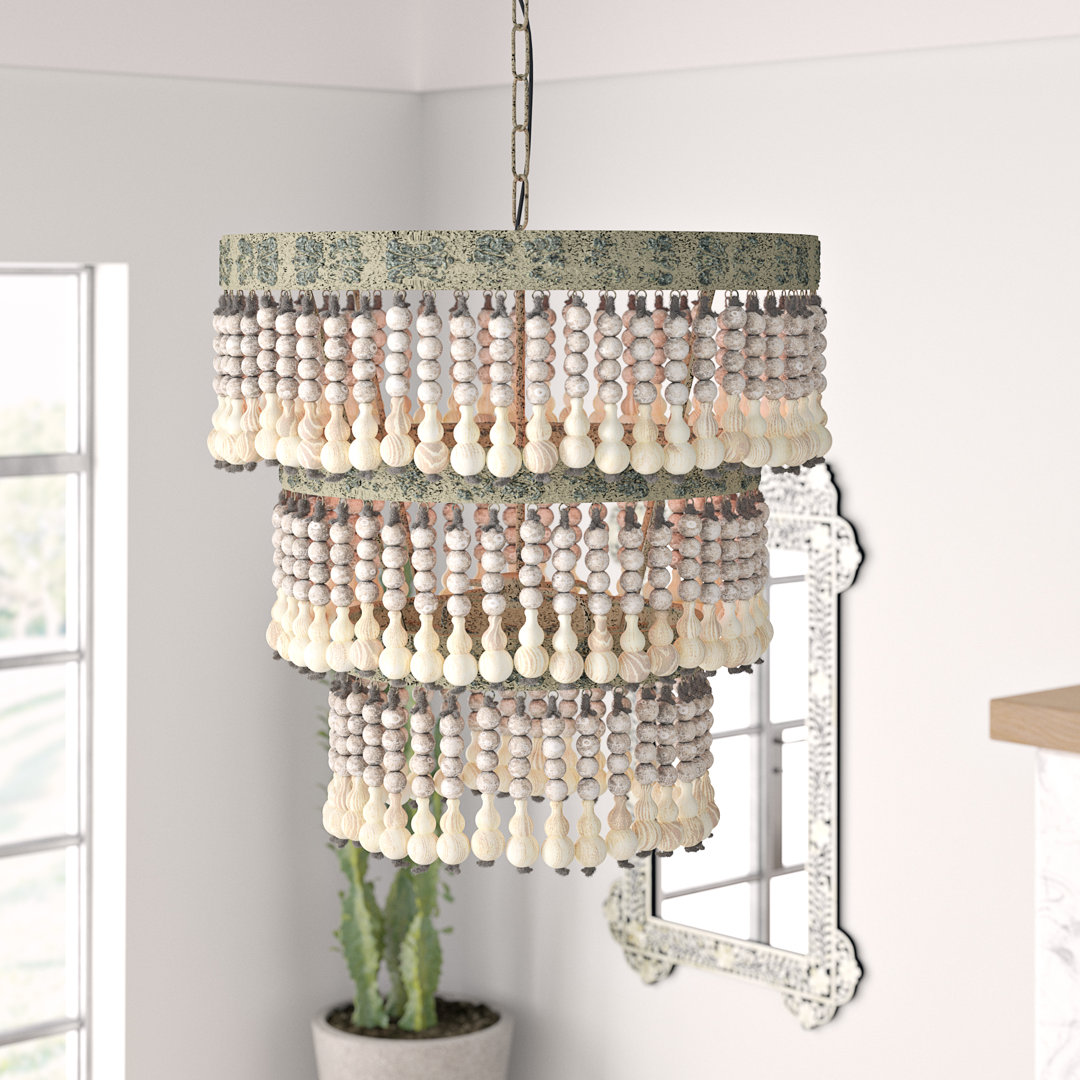 Aidescombe 3-Tier Wood Bead Chandelier Bungalow Rose Shade 