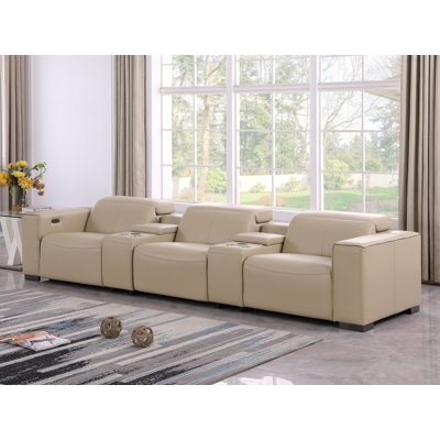 Luxueux canapé inclinable électrique en cuir véritable 5 pièces - 3 fauteuils inclinables et appuis-tête électriques