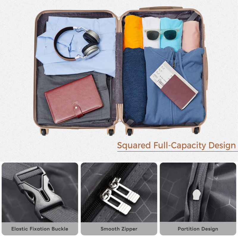 Ensemble de bagages 3 pièces - Valise à carreaux 24 po avec sac de toilette à sec TSA
