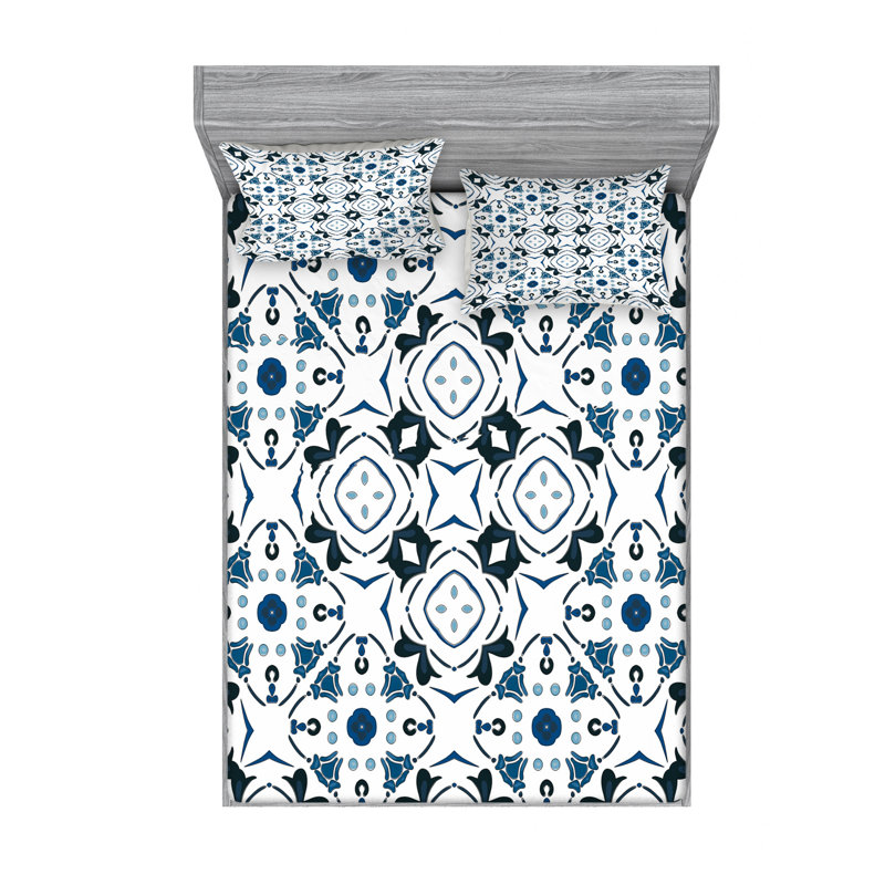 Microfiber Geometric Sheet Set, Full Sheet Set with Fitted Sheet