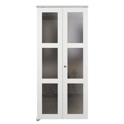 30 po X 80 po Porte pliante à 3 panneaux en verre givré blanc avec trousse de quincaillerie et poignée de porte 3 Lite